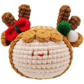 Handmade Cute Crochet Ball Dolls with Keychain Car Decorations with Wooden Base, 03Christmas Series-Wreath