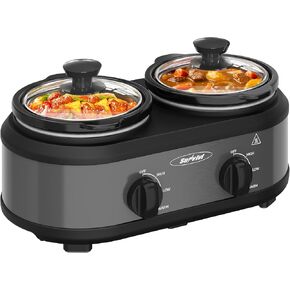 Sunvivi Dual Pot Slow Cooker, 2 Pot Small Mini Crock Buffet Server and Warmer, Double Pot Buffet Food Warmer Adjustable Temp Lid Rests Stainless Steel, Total 2.5 Quarts in Saudi Arabia
