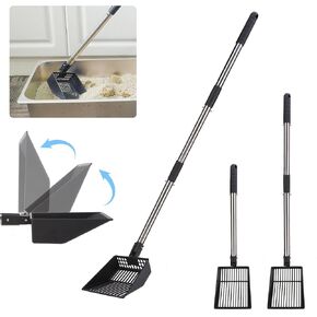 مغرفة فضلات القطط بمقبض طويل من سينيريال، مغرفة فضلات معدنية/مغرفة فضلات الدجاج، قابلة للتعديل حتى 40 بوصة لا تحتاج إلى ثني الألومنيوم مجرفة عميقة لغربلة البراز، منخل فضلات القطط لصندوق الفضلات، متين in Kuwait