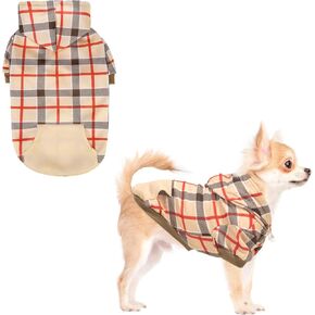 KOOLTAIL Plaid Dog Hoodie for Small Medium Large Dogs - Pet Clothes Sweater with Hat and Pocket for Cold Weather Winter, Warm Soft Dog Hooded Sweatshirt Coat Outfit for Puppy Cats Girls Boys Beige L