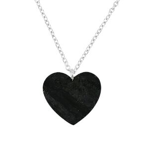 Raw Black Tourmaline Heart Druzy Stone Pendant Necklace, Crystal Pendant 10-20 mm, Necklace for Women, Raw Crystal Jewelry, 16 + 2 Inches Adjustable Chain, Christmas Gifts (Black Plated)