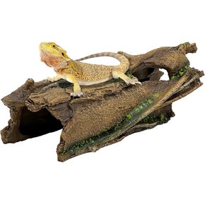 Fhiny Reptile Hides and Caves, Resin Hollow Tree Trunk for Terrarium Lizard Hideout Aquarium Fish Hideaway Gecko Tank Accessories for Lizards Chameleons Bearded Dragons Hermit Crabs Frogs Spiders