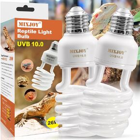 MIXJOY 26W UVB Light for Reptiles 2Pack, 10.0 UVA UVB Reptile Light Bulb, Reptile UVB Bulbs for Reptiles, Bearded Dragon, Tortoise, and Other Lizards