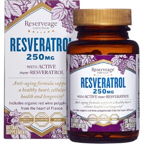 Reserveage Beauty, Resveratrol 250 mg, Antioxidant Supplement for Heart and Cellular Health, Supports Healthy Aging and Immune System, Paleo, Keto, 120 Capsules