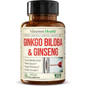 Ginseng + Ginkgo Biloba Supplements. Extra Strength Nootropics Brain Support Supplement for Memory & Focus with Panax Ginseng Root Extract Powder 800mg + Gingko 600mg + Ginkgo Biloba Extract 120mg