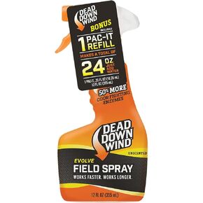 Dead Down Wind Evolve Field Spray 12oz Bottle and 1 Pac-It Refill Unscented Hunting Spray for Odor, Great for Hunting Accessories, Clothes, and Gear