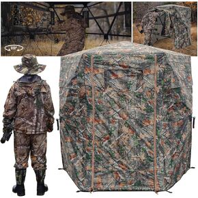 Kalkal Hunting Blind with Full Open Door, 2-3 Person 300° See Through Hunting Blind with Portable Bag, Stable 6-Sided Pop Up Ground Blind for Deer Turkey Bear Hunting