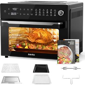Aeitto 32QT MAX Smart Air Fryer, with Rotisserie and Full Accessories, 19-In-1 Digital Airfryer Toaster Oven Combo with Dehydrator, Convection Oven Countertop, Fit 13" Pizza, 9pcs Toast, 1800w, Black, Gifts for Mom