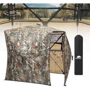 Rhino Valley Hunting Blind 360° See Through, Pop Up Ground Blinds with Carrying Bag, Portable Resilient Hunting Tent with Silent Magnetic Door & Sliding Windows for Deer Turkey Hunting