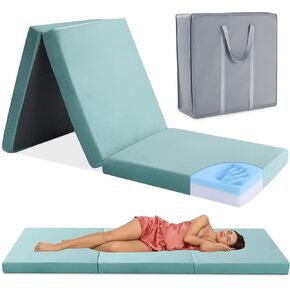HOMBYS Tri Folding Memory Foam Camping Mattress for Outdoor Sleeping, Portable Waterproof Camping Pad Mat for Travel Truck Bed Tent