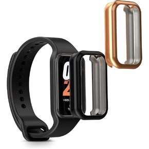 kwmobile Case Compatible with Xiaomi Smart Band 8 Active/Redmi Band 2 Case - 2X TPU Silicone Fitness Tracker Cover - Black/Rose Gold
