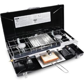 3-Burner Propane Camping Stove - Portable Stove with Adjustable Burners, Wind Guards, Toast Tray, 20,400 BTUs for Camping, Tailgating, BBQ, Picnics