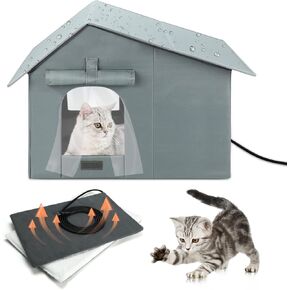 Weatherproof Heated Cat Houses, Insulated and Waterproof Feral Cat Shelter, Extra-Wide Kitty House with Heating Pad for Winter, Cozy Outdoor Cat Bed for Ferals, Strays, and Indoor Barn Cats