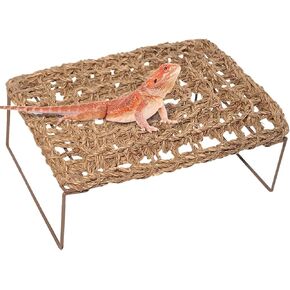 Bearded Dragon Hammock Reptile Tank Accessories Decor Basking Platform Metal Legs Bed Habitat for Lizard Leopard Gecko Snake Hermit Crab and Frog (Rectangle)