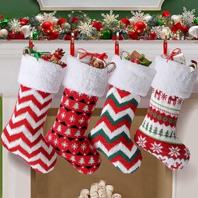 Heflashor Christmas Stockings 4 Pack, 18.5 Inch Burlap Plaid Personalized Xmas Hanging Stockings with Name Tages for Fireplace, Stairs, Christmas Tree Decorations