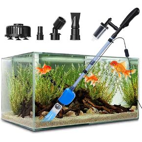 Electric Fish Tank Vacuum Gravel Cleaner Set 32W Portable 6-in-1 Automatic Aquarium Gravel Vacuum for Wash Sand Water Changing Adjustable Water Flow