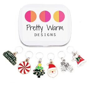 Christmas Holiday Stitch Markers for Knitting, with Storage Case | Handmade by Pretty Warm Designs | Metal Ring Charm Accessories Stocking Stuffer Gift for Wife Mom Grandma