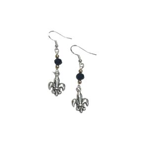 Fleur de Lys or Fleur de Lis Earrings with black and gold accent beads, great New Orleans jewelry, on sterling silver earwires