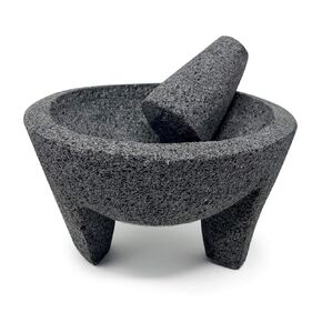 8.6 inch Molcajete Mortar and Pestle, Mexican Handmade with Lava Stone,Herb Bowl, Spice Grinder, Pill Crusher, Pesto Powder, Volcanic Stone