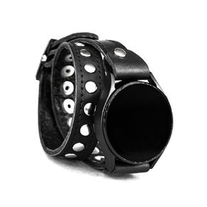 Leather double wrap band 20mm 22mm Compatible with Samsung Galaxy Watch Classic Active and other Smart watches with a classic lug, Handmade UA 2820st (black leather + black thread 6.3-7.3in 20mm)