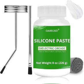 8oz Silicone Paste with A Curve Brush, A Straight Brush and A Towel, 100% Dielectric Grease, Excellent Lubricant Silicone Grease for O Rings, Electrical Connectors, Metal, Rubber, Plastic - by OAIEGSD