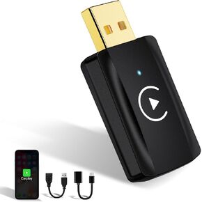 Wireless Carplay Adapter Small Car Play Dongle Mini CarPlay Wireless Adapter for Apple for iPhone iOS 11+ for OEM Wired Car Model 2017+, Black, U2C-AIR Pro