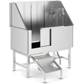 GAOMON 50" Dog Bathing Station,Professional Stainless Steel Dog Washing Station for Large Dogs, Dog Grooming Tub Bathtub with Soap Box, Removable Ramp,Faucet,Washing Sink for Home