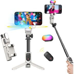 Gimbal Stabilizer for iPhone, Sefie Stick Tripod with Auto Face Tracking for TIK Tok YouTube Video Recording, 4 in 1 Gimbal Stabilizer with 360° Rotation for iPhone/Andriod -M1 Pro White