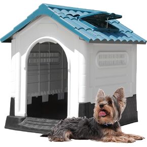 DWVO 26.8'' Plastic Foldable Dog House for Small Dogs, Waterproof Folding Pet House with Adjustable Top Window and Elevated Base (26.8''L x 22.4''W x 26''H)