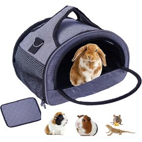 Rabbit Carrier, Small Pet Carriers for Guinea Pig Hamster Bird Bunny Bearded Dragon Kitty, Animal Bag with Stable Handle and Waterproof Pad, Easy Travel and Vet Visit-Small