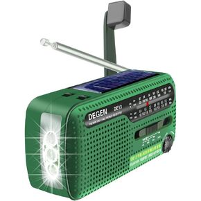 Degen DE13 Portable Radio FM AM SW Emergency Radio Shortwave Radio, 3AAA Battery Operated Radio with Power Bank, USB/Solar/Crank Chaging, LED Flashlight, SOS Alarm for Outdoor, Indoor, Camping