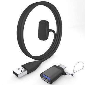 شاحن USB لساعة Fitbit Charge 6/5 Luxe، كابل شحن مغناطيسي مع زر إعادة الضبط، استبدال سلك الطاقة مع محول من النوع C لساعة Fitbit Charge 6/5 Luxe، (50 سم | أسود)