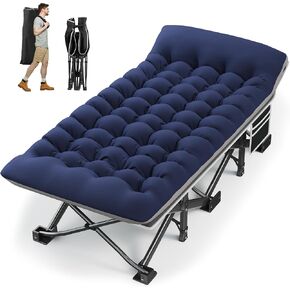 HABUTWAY Camping Cot with Mattress, 32" Extra Wide Camping Cot, Heavy Duty Sleeping Cot Holds Up to 600LBS, Folding Cot for Camping, Rv Trips, Beach, Patio, Office Naps(Blue)