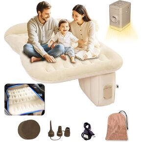 Self-Inflating Car Mattress for Tesla Model Y 2020-2024 Portable Air Couch Mat Flocking Surface Air Mattress Built-in Pump Outdoor Camping Air Bed Model Y Accessories Beige and Brown