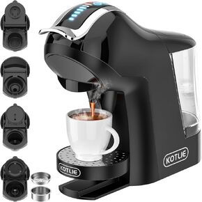 KOTLIE 5in1 19Bar Multicapsule Espresso Coffee Machine, Cold&Hot Brewing Single-Serve Coffee Maker, Cappuccino&Latte Maker for Kcup/Dolce Gusto/Nespresso Original/GroundCoffee/44mm ESE EM-308A/Black
