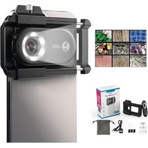 【2024 Upgraded】 DALYANGDA Phone Microscope Nano Zoom 200x for iPhone, Nano Zoom, Nanozoom for iPhone,Nanozoom 200x Magnification Zoom, Nanosight x200,12 LED Modes,CPL,More Stable and Clearer(Black)