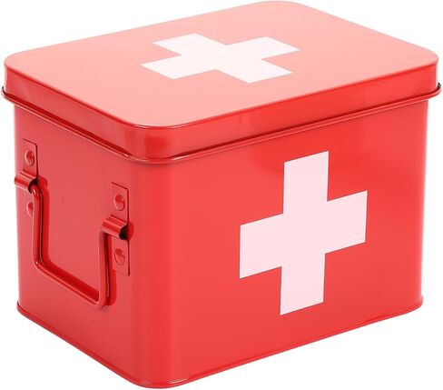 Generic صندوق إسعافات أولية مطلي بالمينا لتخزين الأدوية وديكور المنزل مع غطاء وصينية قابلة للإزالة مقاس 8.5 × 6.25 × 6 بوصة (عبوة من قطعة واحدة) in Kuwait
