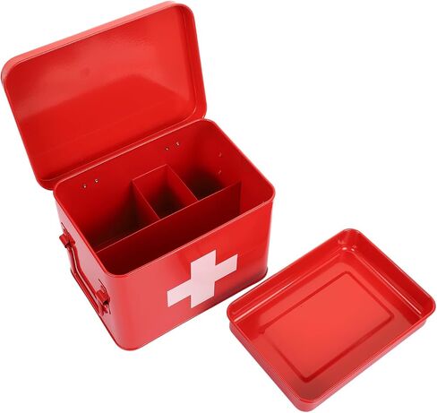 Generic صندوق إسعافات أولية مطلي بالمينا لتخزين الأدوية وديكور المنزل مع غطاء وصينية قابلة للإزالة مقاس 8.5 × 6.25 × 6 بوصة (عبوة من قطعة واحدة) in Kuwait