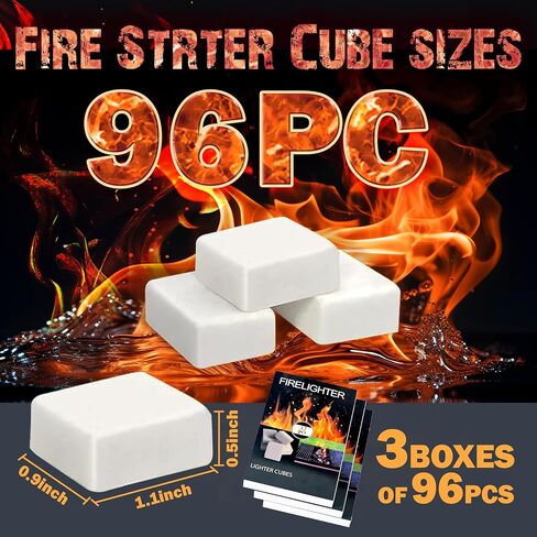 96 Pcs Fire Starter Squares All Weather Fire Starters Cubes for Camping, Fireplaces, Stoves, Grills and BBQ - 96 Counts in Saudi Arabia