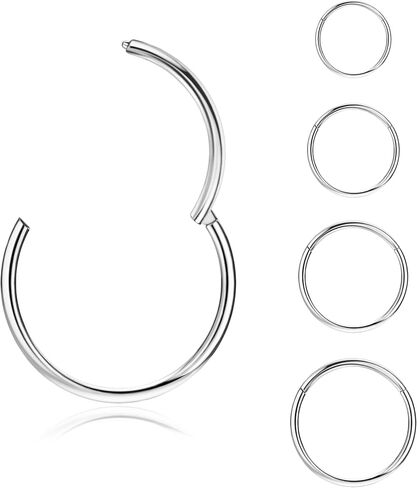 4Pcs Hinged Nose Rings Hoop 16G 18G 20G Nose Rings Hoops for Women 316L Surgical Steel Hinged Clicker Segment Nose Rings Stainless Steel Cartilage Tragus Earrings Piercing Jewelry Gold 18G in Saudi Arabia