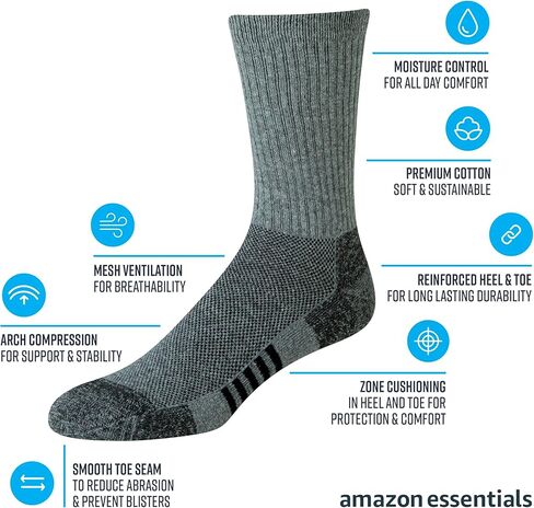 جوارب رياضية مبطنة بالقطن للرجال من Amazon Essentials، 6 أزواج in Kuwait