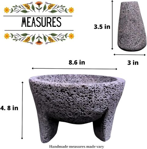 8.6 inch Molcajete Mortar and Pestle, Mexican Handmade with Lava Stone,Herb Bowl, Spice Grinder, Pill Crusher, Pesto Powder, Volcanic Stone in Saudi Arabia