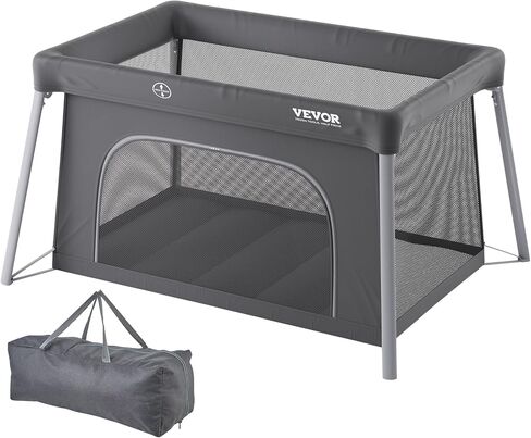 VEVOR Baby Travel Crib and Play Yard, Folding Baby Playpen with Soft Mattress Pad, Portable Toddlers Crib with Breathable Mesh and Travel Bag, Indoor/Outdoor Kid Activity Center for 0-36 Months Babies in Saudi Arabia