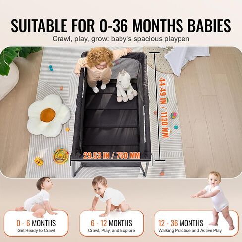 VEVOR Baby Travel Crib and Play Yard, Folding Baby Playpen with Soft Mattress Pad, Portable Toddlers Crib with Breathable Mesh and Travel Bag, Indoor/Outdoor Kid Activity Center for 0-36 Months Babies in Saudi Arabia