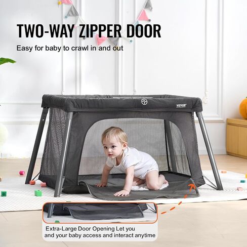 VEVOR Baby Travel Crib and Play Yard, Folding Baby Playpen with Soft Mattress Pad, Portable Toddlers Crib with Breathable Mesh and Travel Bag, Indoor/Outdoor Kid Activity Center for 0-36 Months Babies in Saudi Arabia