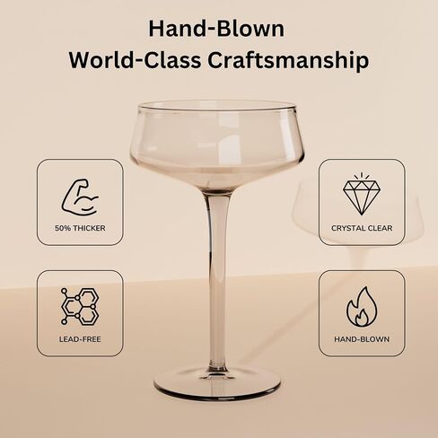 Champagne Coupe Glasses Set of 6-8oz Hand Blown Crystal Martini Glasses with 6 Stainless Steel Cocktail Picks - Versatile Tall Cocktail Glasses & Vintage Cocktail Glasses for Martini & More in Saudi Arabia