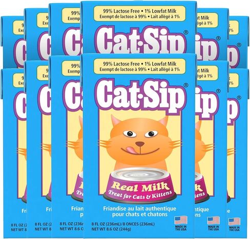 Pet-Ag Cat-Sip Real Milk Treat - 8 oz, 12 Pack - Ready-to-Feed Snack for Cats & Kittens - Easy to Digest with 99% Lactose-Free, Low-Fat Grade A Milk - Encourages Hydration - Promotes Eye, Heart Health in Saudi Arabia