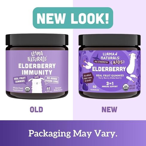 Llama Naturals Real Fruit Sambucus Elderberry Gummies for Kids | No Added Sugar Cane, Vegan, Organic Immune Support | Zinc & Natural Vitamin C | Children Immunity Boost | 60 ct (30 Day Supply) in Saudi Arabia