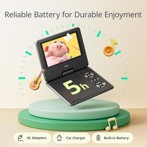 مشغل DVD محمول YOTON مقاس 9.5 بوصة مع شاشة دوارة عالية الدقة مقاس 7.5 بوصة للسيارة والأطفال، وقت عمل من 4 إلى 6 ساعات مع بطارية مدمجة، يدعم سماعة الرأس/AV-IN/AV-OUT/USB/بطاقة SD [لا يدعم Blu -راي]، YD075 in Kuwait