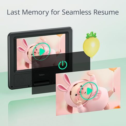 مشغل DVD محمول YOTON مقاس 9.5 بوصة مع شاشة دوارة عالية الدقة مقاس 7.5 بوصة للسيارة والأطفال، وقت عمل من 4 إلى 6 ساعات مع بطارية مدمجة، يدعم سماعة الرأس/AV-IN/AV-OUT/USB/بطاقة SD [لا يدعم Blu -راي]، YD075 in Kuwait